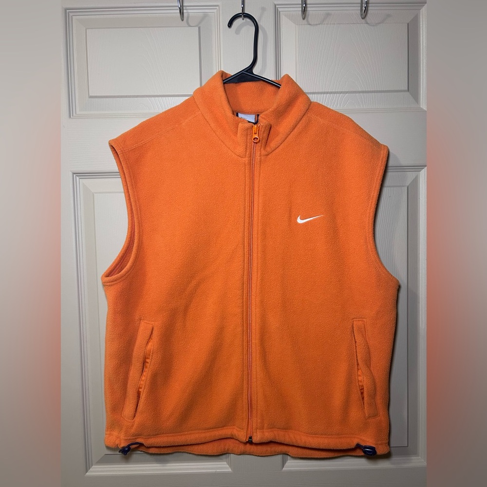 NIKE Adult Large Full Zip‎ Orange Fleece Sleeveless Vest Embroider VIntage